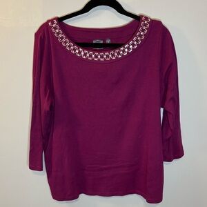 Rafaella Women's 3/4 Sleeve Top - Purple 1x
